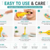 Tinsy Toddler Toothbrush with Travel Case – Cartoon Dinosaur Handle with Anti-Slip Grip, Extra-Soft Bristles for Gentle Cleaning & Sensitive Gums (Pastel Yellow & Seafoam Green) - Pack of 2