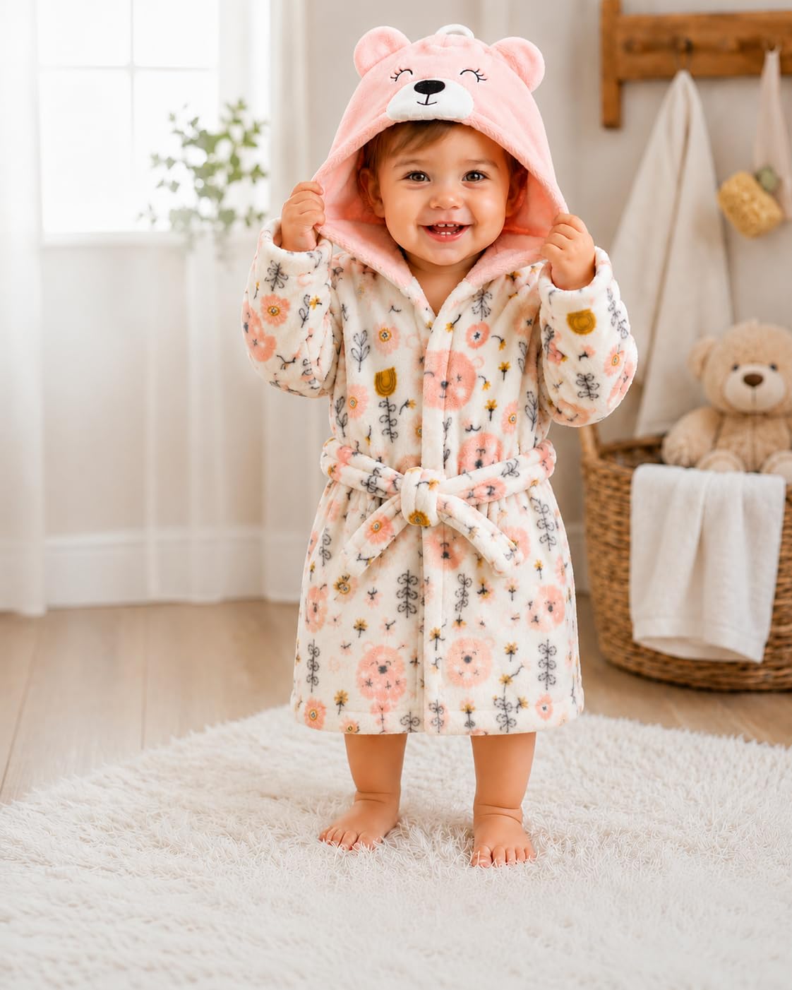 Tinsy Premium Kids Hooded Bathrobe – Ultra-Soft, Highly Absorbent, Cozy Bear Design, Perfect for Bath, Beach & Pool (Upto 18 Months)