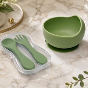 TINSY Silicone Baby Bowl – BPA-Free Food-Grade Feeding Bowl, Soft Non-Slip Toddler Bowl with Cute Animal Design (Green)