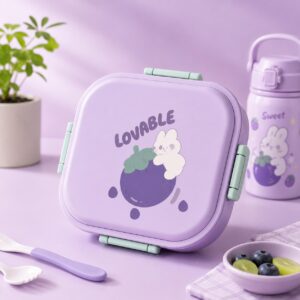 TINSY Kids Lunch Box with Compartments – 1200ml BPA-Free Leakproof Bento Box with Spoon & Fork, Cute Fruit Design for School & Travel (Mango Yellow)