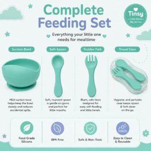 TINSY Silicone Baby Bowl – BPA-Free Food-Grade Feeding Bowl, Soft Non-Slip Toddler Bowl with Cute Animal Design (Green)