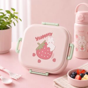 TINSY Kids Lunch Box with Compartments – 1200ml BPA-Free Leakproof Bento Box with Spoon & Fork, Cute Fruit Design for School & Travel (Mango Yellow)