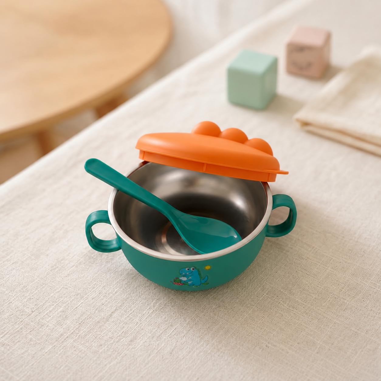 TINSY Dino Series Kids Bowl – Stainless Steel Feeding Bowl with Lid & Handles, BPA-Free, Durable & Safe for Toddlers (Mint Green Dino) Tinsy Stainless Steel Kids Bowl with Lid – Dino & Bear