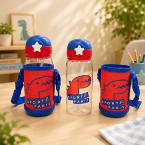 TINSY Kids Rabbit Design Water Bottle 400 ml – Leak-Proof Straw Bottle with Carry Strap, Cute & Durable, Ideal for School & Travel (Blueberry Bunny)