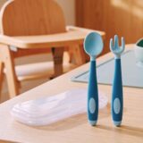 Tinsy Soft Silicone Baby Spoon and Fork Set with Travel Case