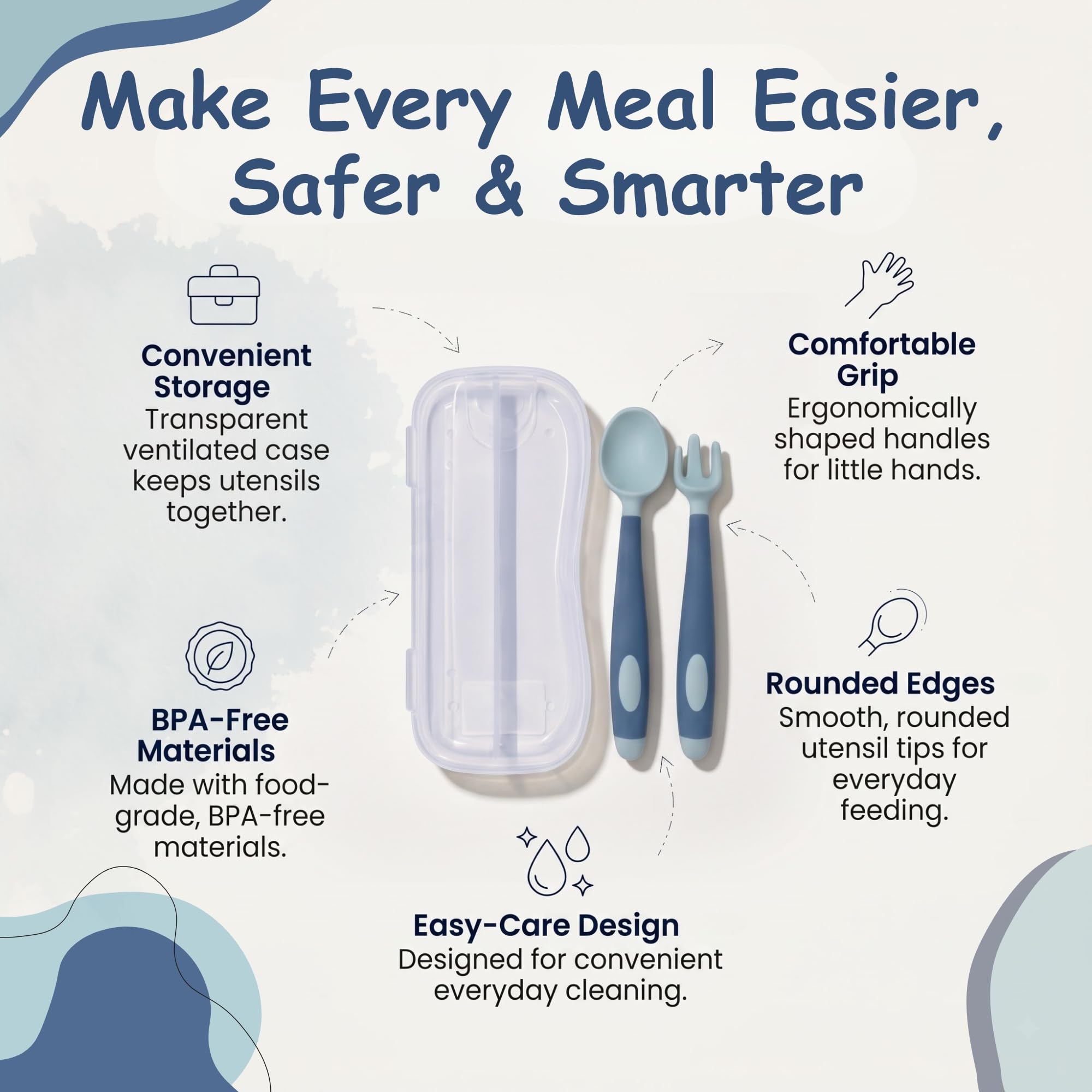 Tinsy Soft Silicone Baby Spoon and Fork Set with Travel Case