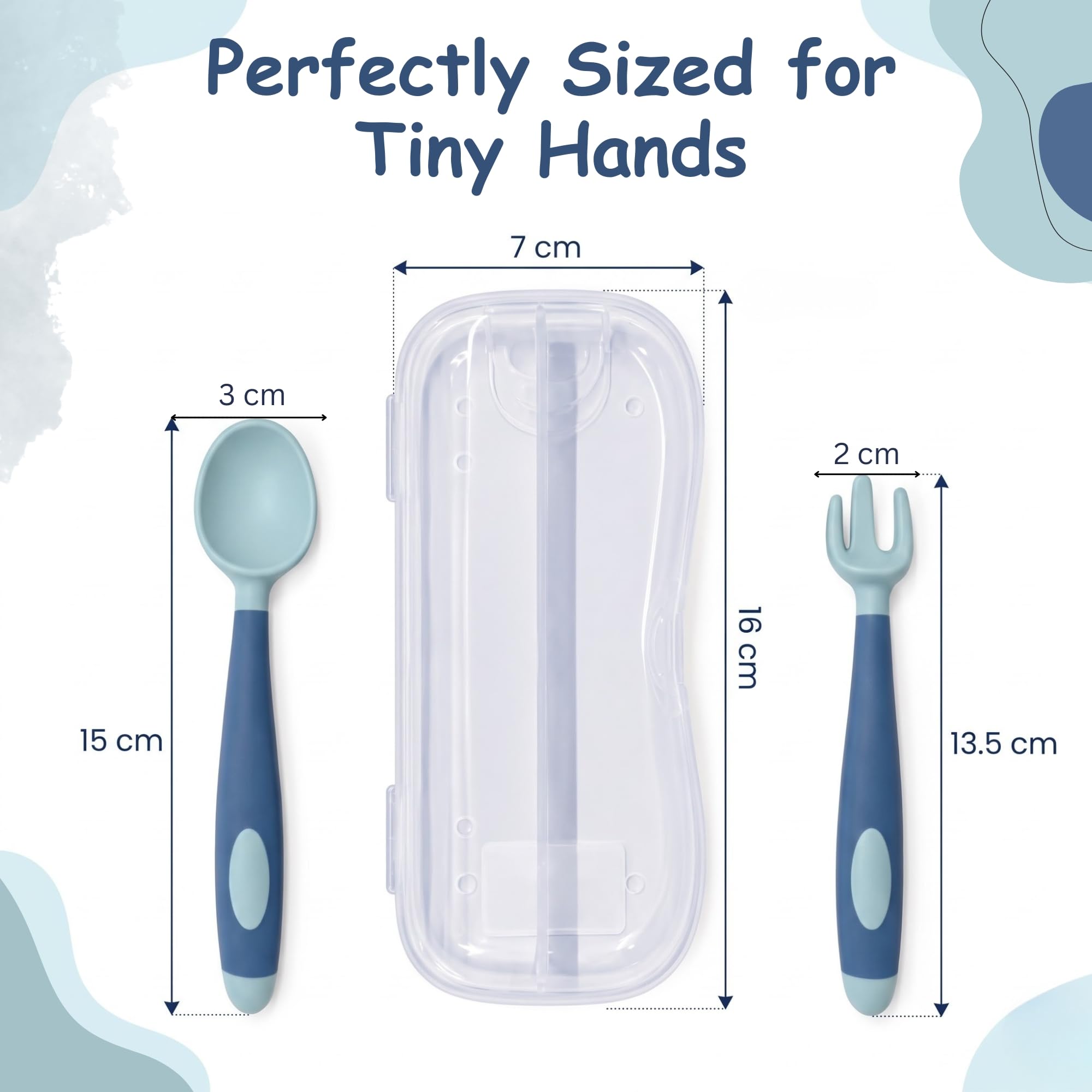 Tinsy Soft Silicone Baby Spoon and Fork Set with Travel Case