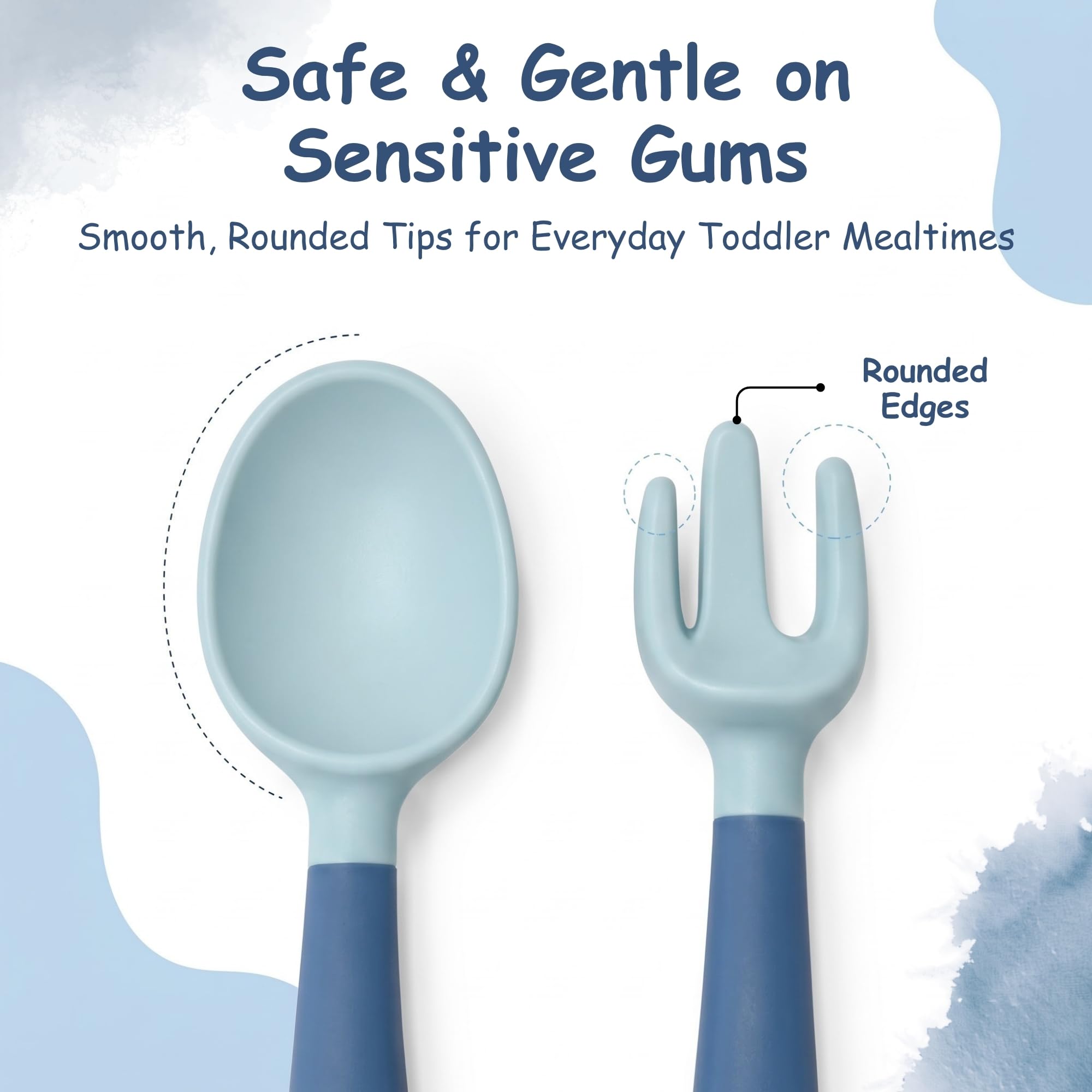 Tinsy Soft Silicone Baby Spoon and Fork Set with Travel Case