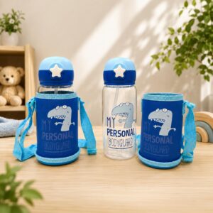 TINSY Kids Rabbit Design Water Bottle 400 ml – Leak-Proof Straw Bottle with Carry Strap, Cute & Durable, Ideal for School & Travel (Blueberry Bunny)
