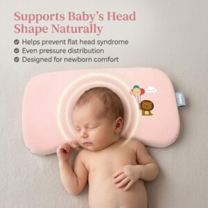 TINSY CloudSoft Baby & Toddler Memory Foam Pillow (Cotton Candy Pink), Thin Breathable (27×45×3 cm)