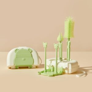 TINSY Baby Bottle Cleaning Brush with Holder | Long Handle Bottle Cleaner with Storage Stand | Cleaning Brush for Baby Feeding Bottles Nipples Cups and Accessories | Kitchen Cleaning Tool | Coffee