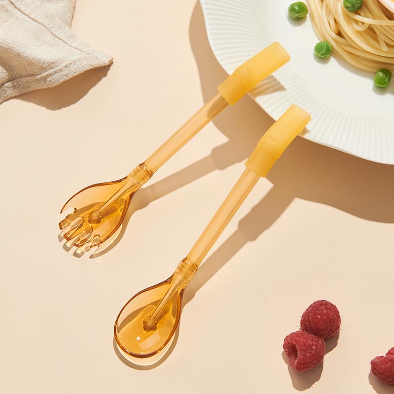 TINSY Baby Spoon, Fork and Straw Set | Toddler Feeding Utensils with Easy Grip Handles | Reusable Cutlery for Babies and Young Children | Tritan Material | Yellow Tinsy Baby Spoon, Fork and Straw Set