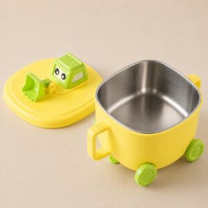 TINSY Kids Stainless Steel Feeding Bowl with Suction | Toddler Food Serving Bowl for Snacks Cereals Fruits Rice and Meals | Reusable Feeding Bowl for Babies and Young Children | Cream