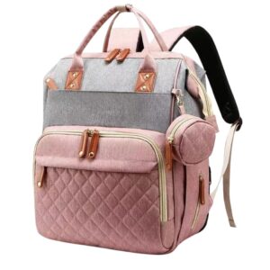 TINSY Baby Diaper Backpack | Large Capacity Maternity Nappy Bag with Multiple Storage Compartments | Insulated Bottle Holders | Travel Organizer | Light Grey