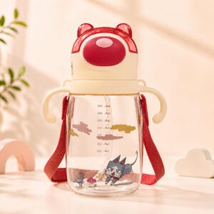TINSY CozyCub Kids Sipper Water Bottle 550ml – Leakproof BPA-Free Sipper Bottle with Soft Silicone Straw, Carry Strap for School & Travel (Sunny Orange Bear)