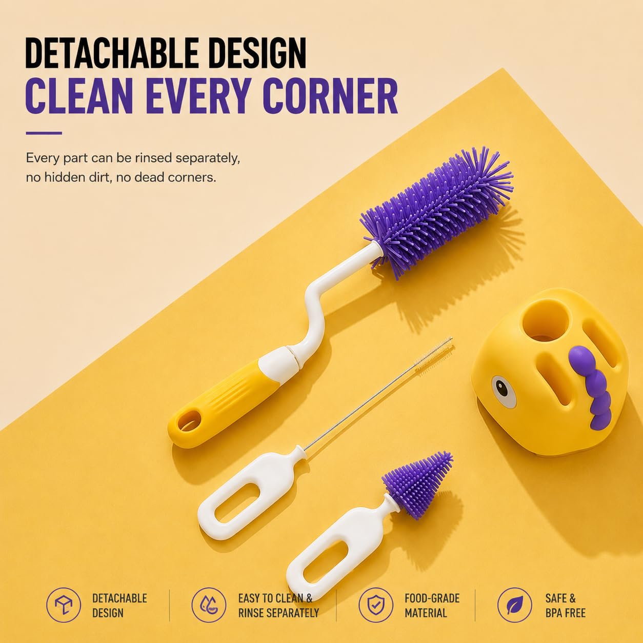 Tinsy Nylon Bristle Baby Bottle Brush with Holder