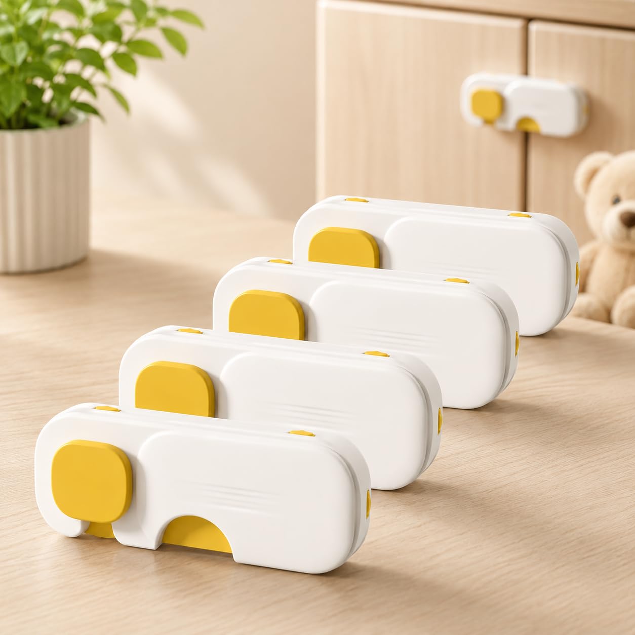Tinsy Baby Safety Cabinet Lock (Pack of 4) | PP Child Safety Drawer & Cupboard Locks | Self-Adhesive Multi-Purpose Safety Latches for Cabinets, Drawers, Appliances Tinsy Baby Safety Cabinet Locks (Pack of 4)