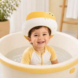 TINSY Baby Shower Protective Cap | Adjustable Baby Bath Shampoo Cap | Splash Guard for Hair Washing Bath Time and Eye Protection | Soft Comfortable Fit | Blue