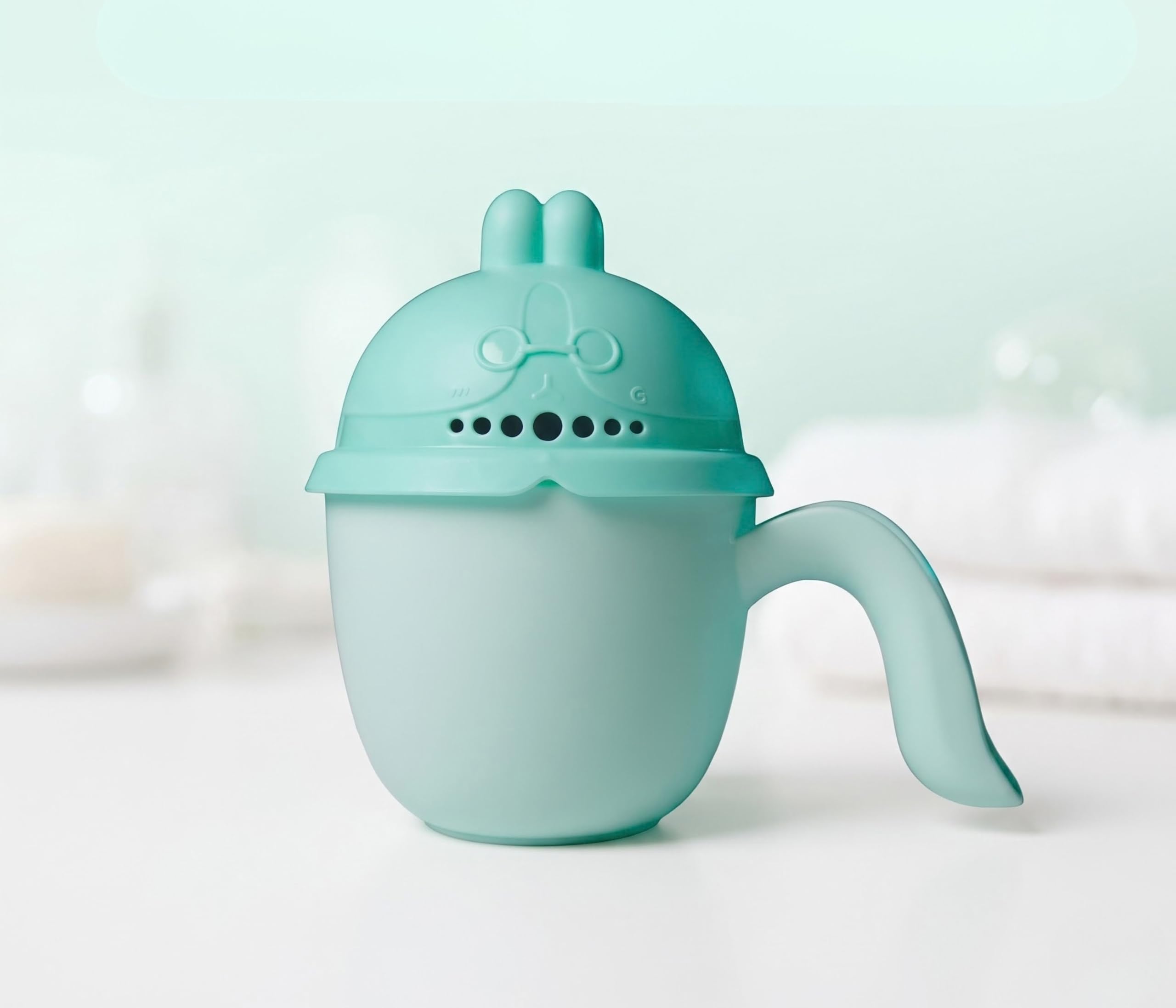 TINSY Bunny Splash Baby Hair Rinse Cup | Easy Grip Water Pouring Cup for Shampoo and Hair Washing | Comfortable Handle for Infants Toddlers and Kids | Mint Green Tinsy Baby Hair Rinse Cup – Bunny, Buddy & Crown