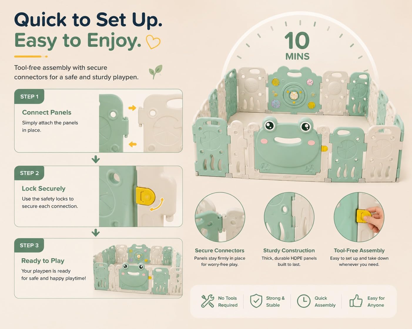 Tinsy Frog Baby Playpen, 18+2 Panels