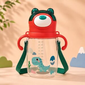 TINSY CozyCub Kids Sipper Water Bottle 550ml – Leakproof BPA-Free Sipper Bottle with Soft Silicone Straw, Carry Strap for School & Travel (Sunny Orange Bear)