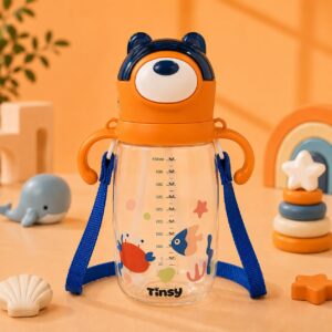 Tinsy Cute Bear Kids Straw Water Bottle 450 ml