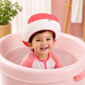 TINSY Baby Shower Protective Cap | Adjustable Baby Bath Shampoo Cap | Splash Guard for Hair Washing Bath Time and Eye Protection | Soft Comfortable Fit | Blue