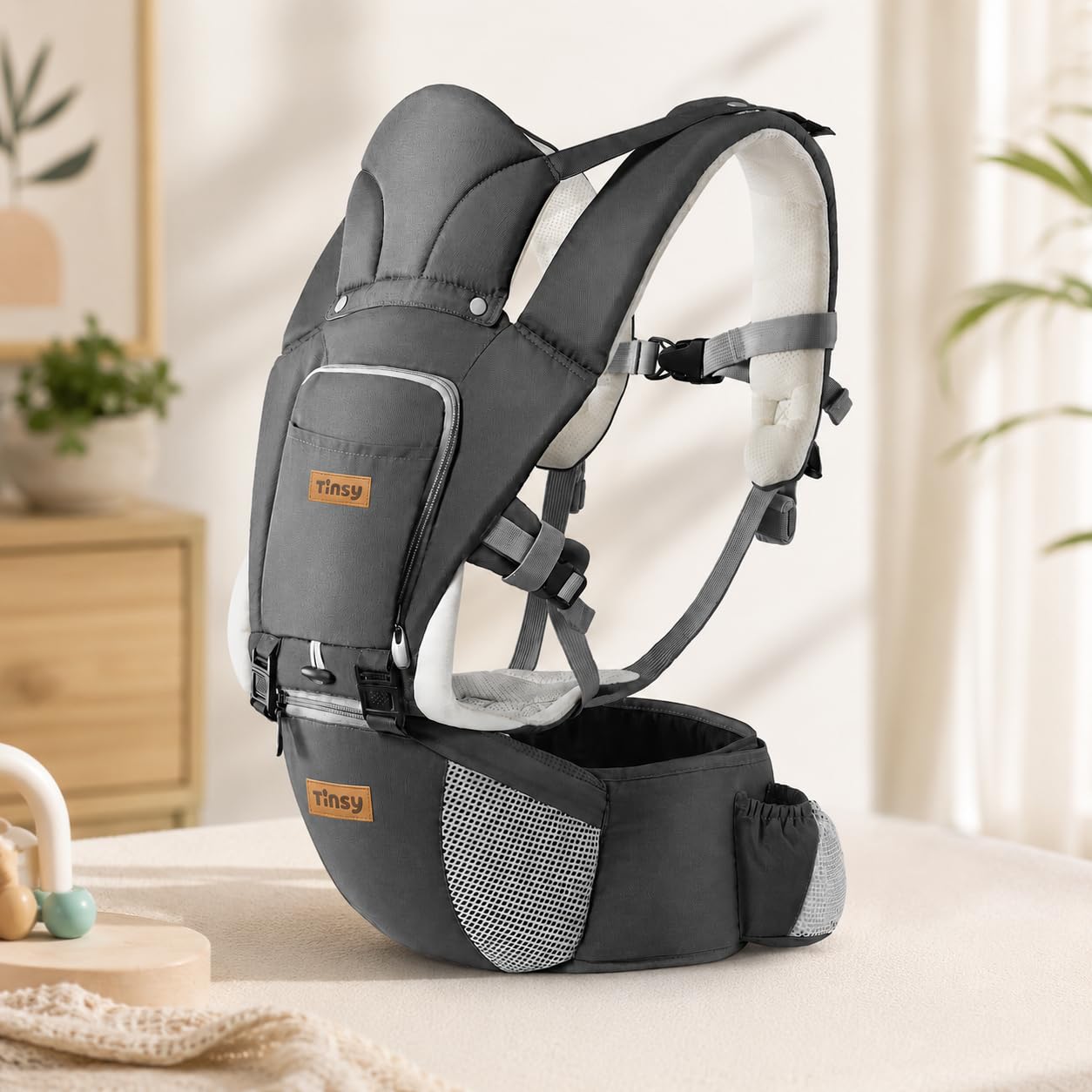 Tinsy Premium Hip Seat Baby Carrier with 6 Adjustable Carry Positions, Carrier for 4 Months to 3 Years Baby with Hip Seat, Baby Carrying Bag for Newborn to Toddler (Dark Grey) Tinsy Premium Hip Seat Baby Carrier