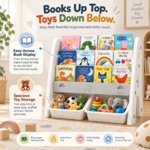 Tinsy Kids Bookshelf with Toy Storage Bins