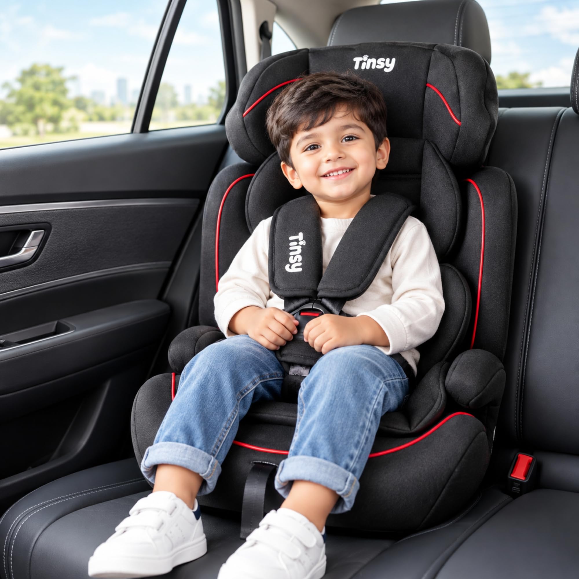TINSY Baby Car Seat | Child Safety Seat with Adjustable Harness | Side Impact Protection | Comfortable Cushioned Seating for Car Travel | Secure Installation | Black Tinsy Baby Car Seat with Side Impact Protection