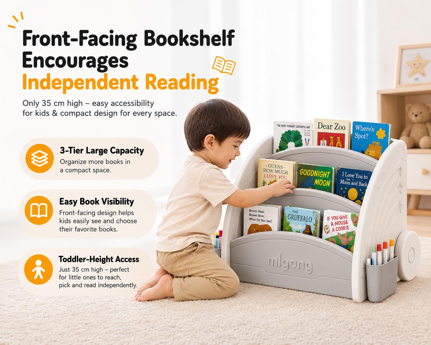 Tinsy 3-in-1 Convertible Kids Bookshelf with Whiteboard