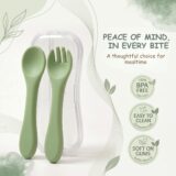 Tinsy Glossy Silicone Spoon and Fork Set with Travel Case