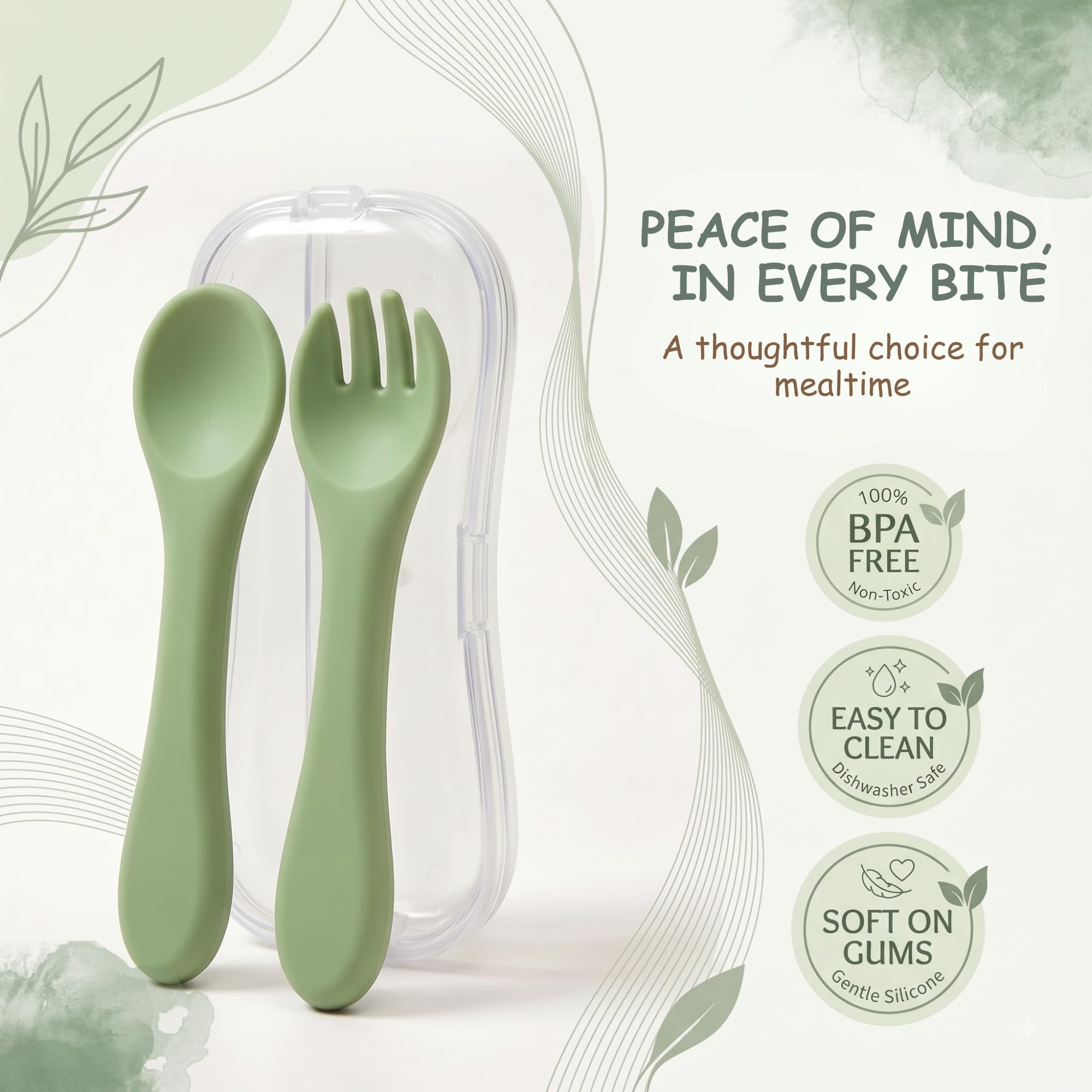 Tinsy Glossy Silicone Spoon and Fork Set with Travel Case