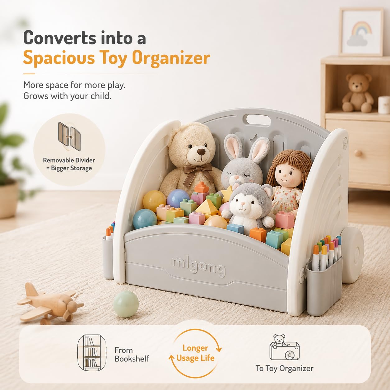 Tinsy 3-in-1 Convertible Kids Bookshelf with Whiteboard