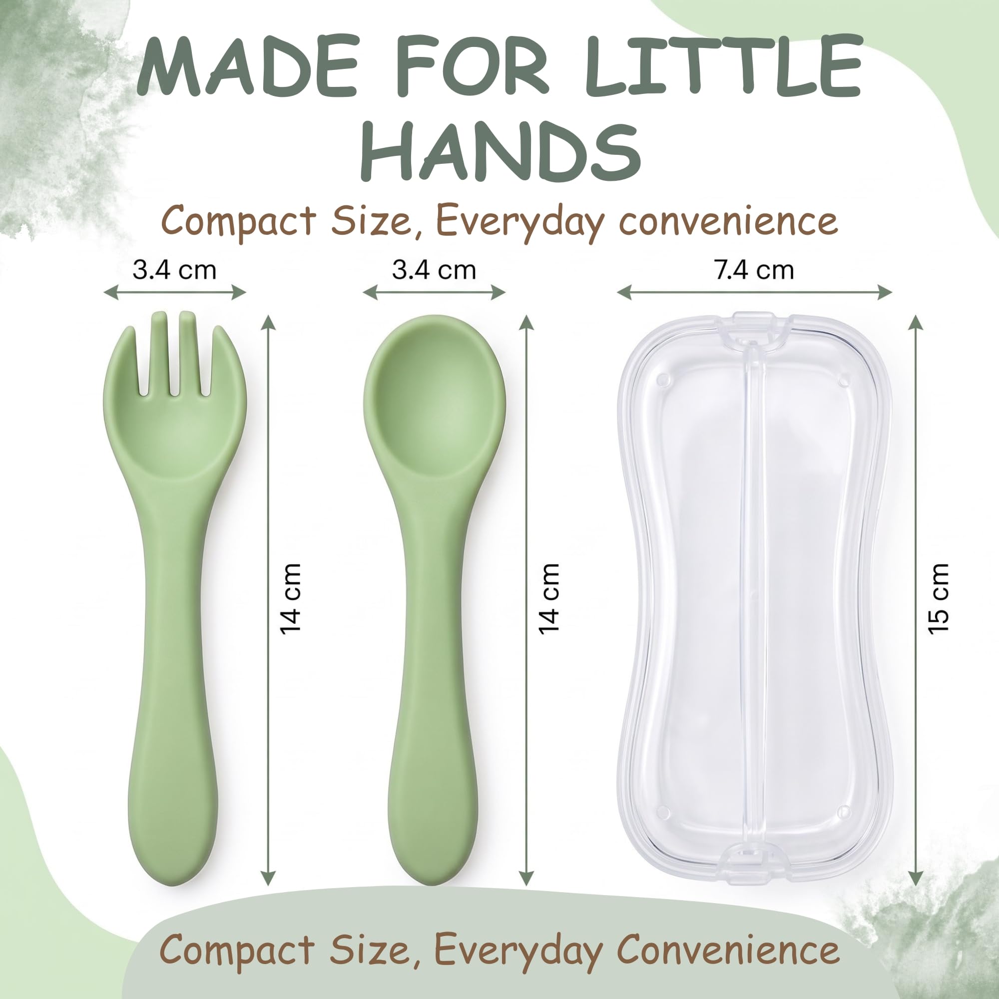 Tinsy Glossy Silicone Spoon and Fork Set with Travel Case