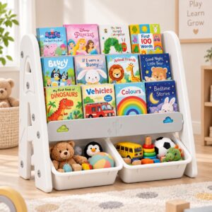 Tinsy Kids Bookshelf with Toy Storage Bins