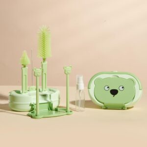 TINSY Baby Bottle Cleaning Brush with Holder | Long Handle Bottle Cleaner with Storage Stand | Cleaning Brush for Baby Feeding Bottles Nipples Cups and Accessories | Coffee