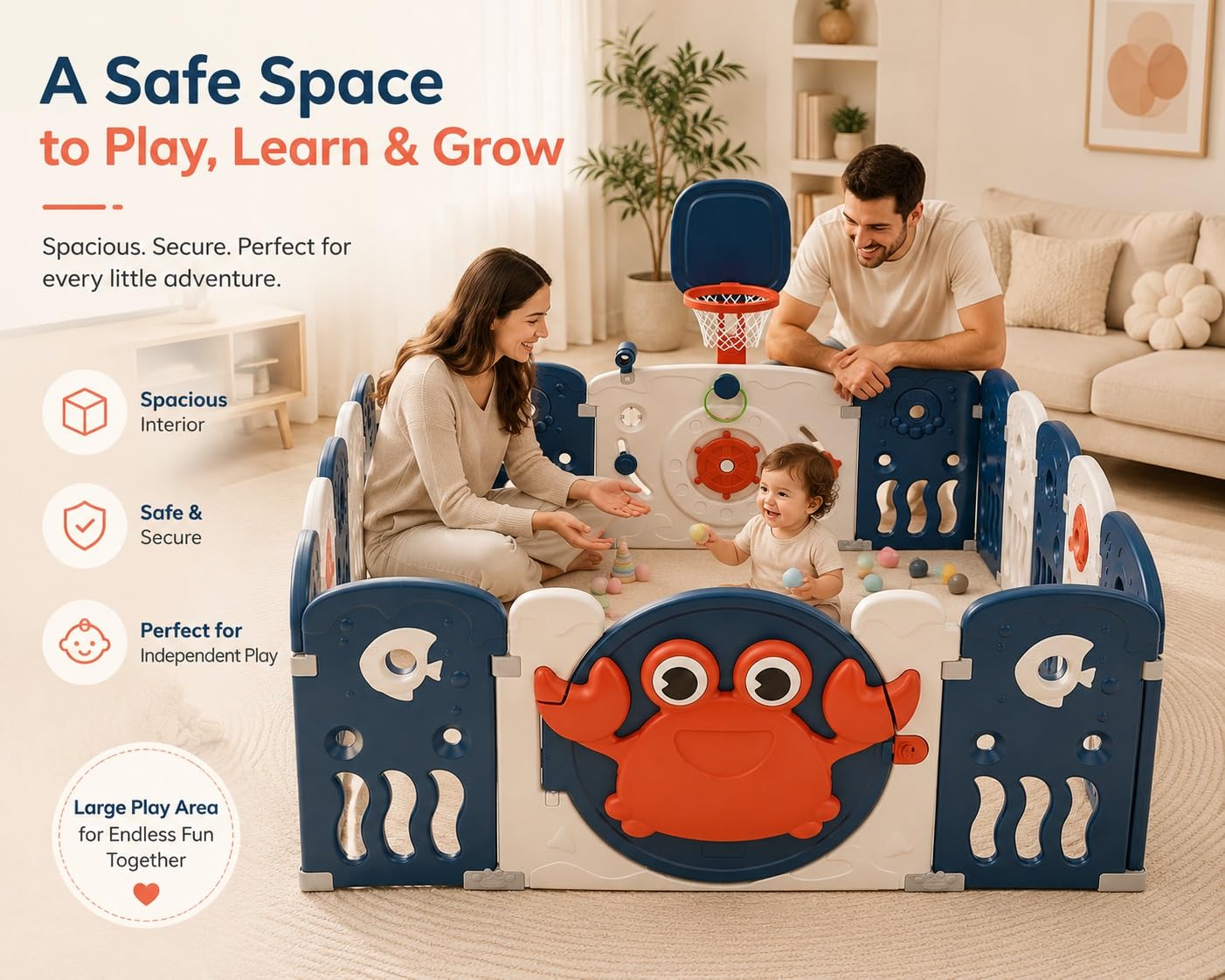 Tinsy Sea World Baby Playpen, 12+2 Panels