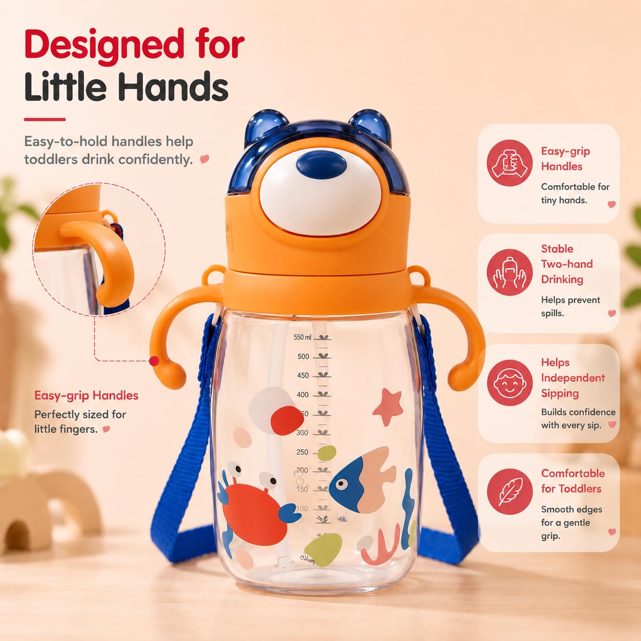 Tinsy CozyCub Kids Sipper Water Bottle 550 ml