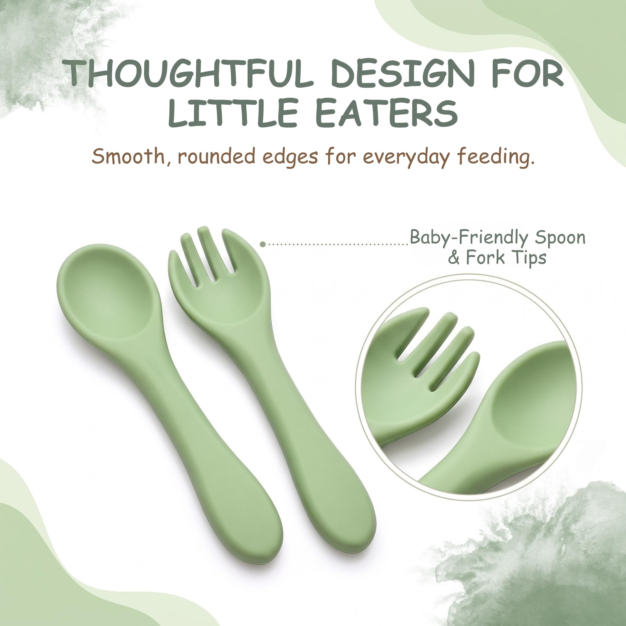 Tinsy Glossy Silicone Spoon and Fork Set with Travel Case