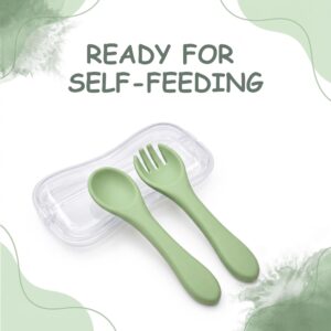 Tinsy Glossy Silicone Spoon and Fork Set with Travel Case