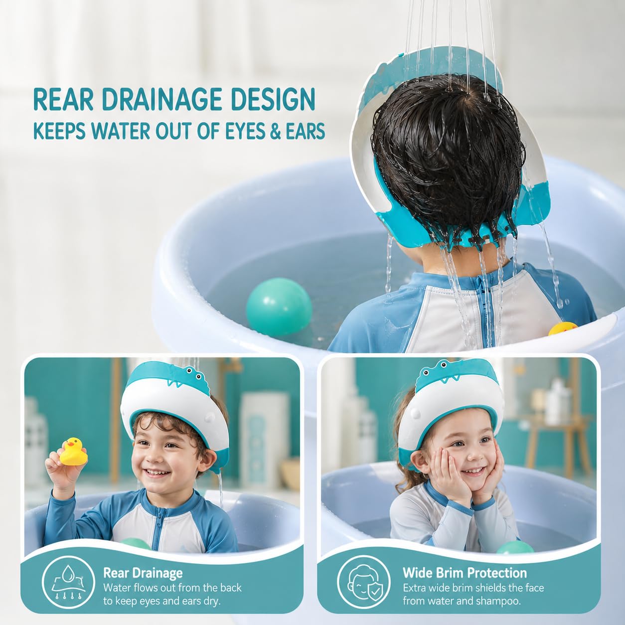 Tinsy Baby Shower Cap with Eye Protection