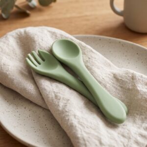Tinsy Glossy Silicone Spoon and Fork Set with Travel Case