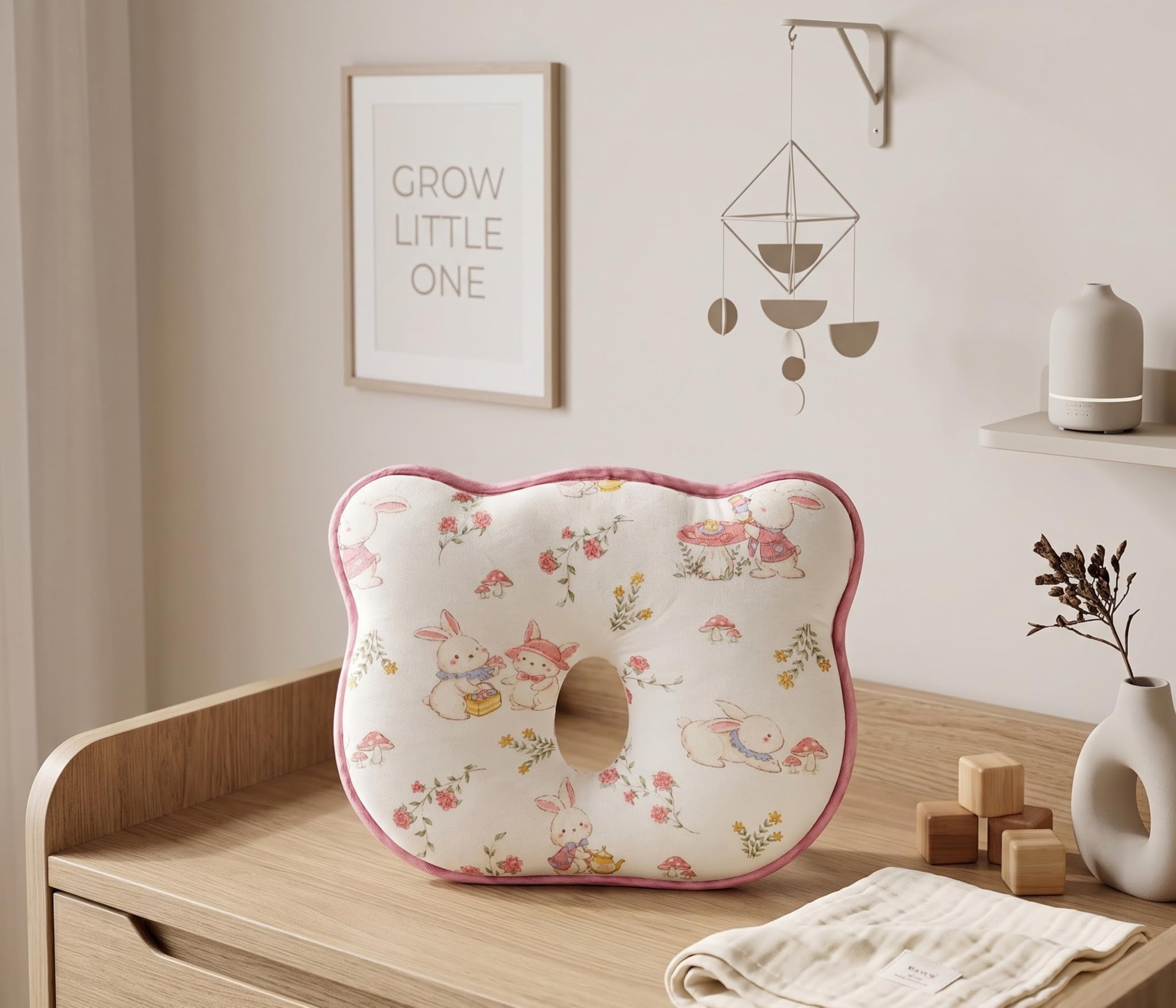 TINSY Bunny Baby Pillow, Soft Fabric Pillow with Cute Bunny & Floral Print, Pink Tinsy Baby Pillow – Bunny, Astro, Panda & Jungle
